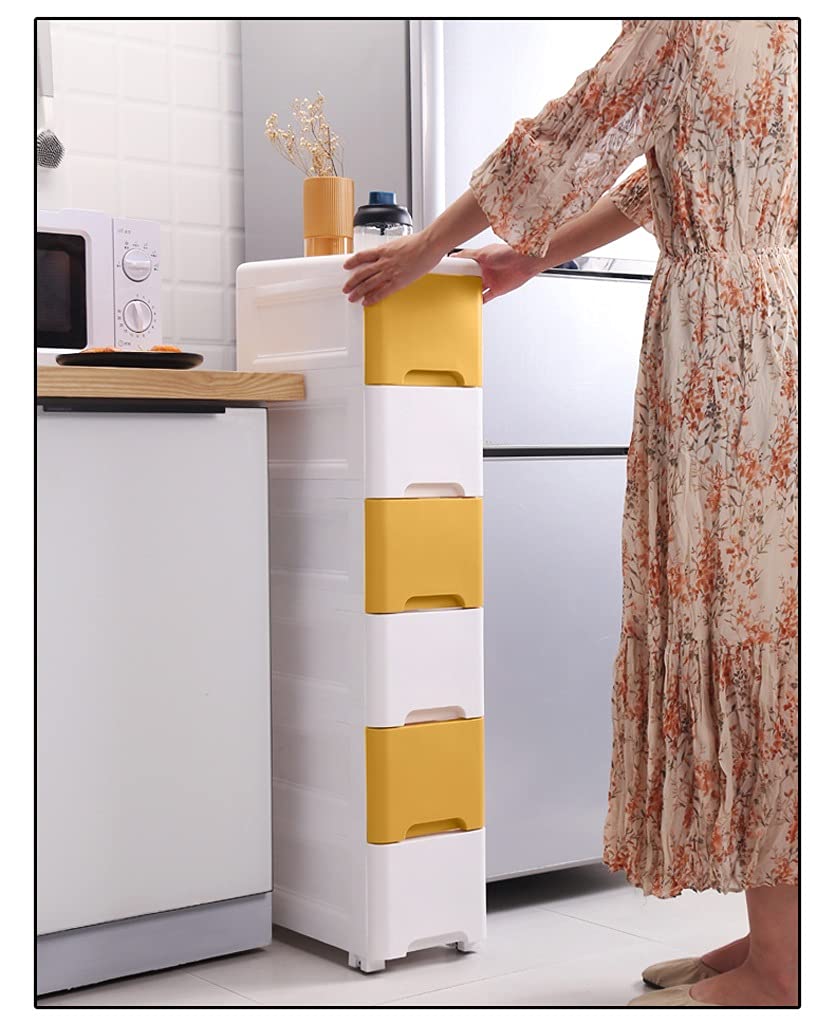 Cajón de almacenamiento de 5 capas de 20 cm de ancho para organización de baño y cocina, 20 x 38 x 83 cm, color gris y blanco