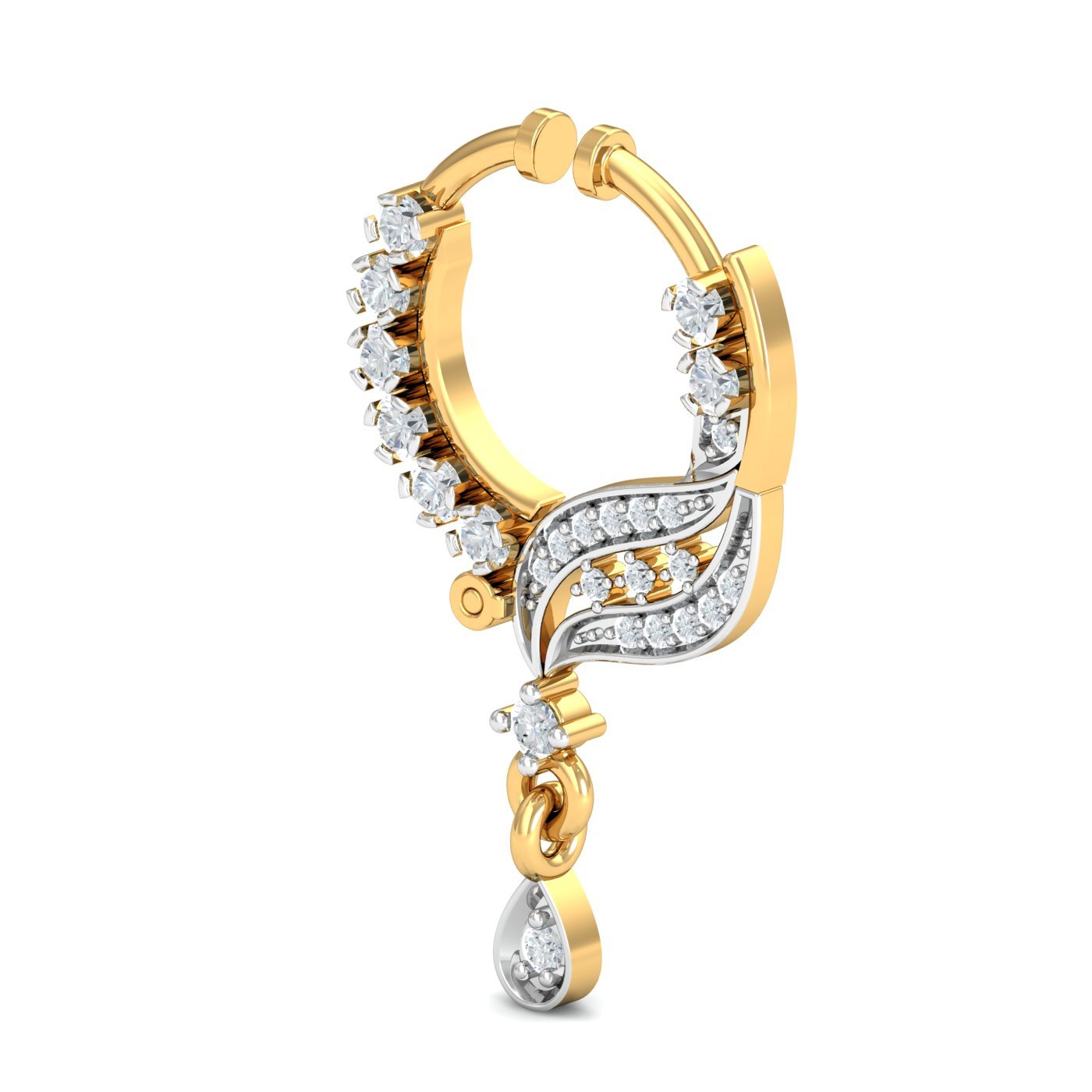 18K Yellow Gold Traditional Diamond Spring Nath For Women (Left Side, Non-piercing)
