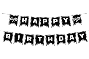 Race Car Happy Birthday Banner, Birthday Party Decorations Black and White Checkered