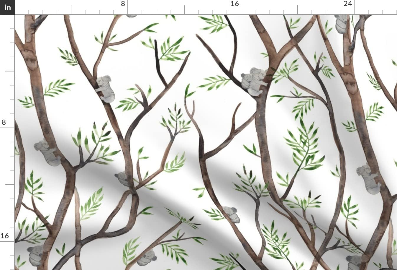 Spoonflower Fabric - Eucalyptus Trees Koala Bears Animal Tree Watercolour Australia Printed on Minky Fabric by The Yard - Sewing Baby Blankets Quilt Backing Plush