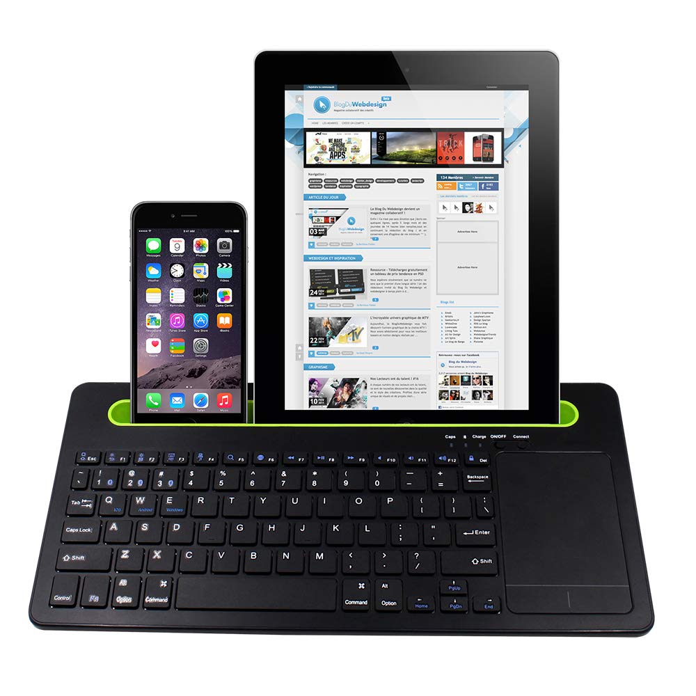 HDWR TyperCLAW BM110 klawiatura z touchpadem, Bluetooth 3.0, stojak na telefon lub tablet, multi-parowanie, tryb trójkanałowy, cicha praca, energooszczędna, typerCLAW BM110