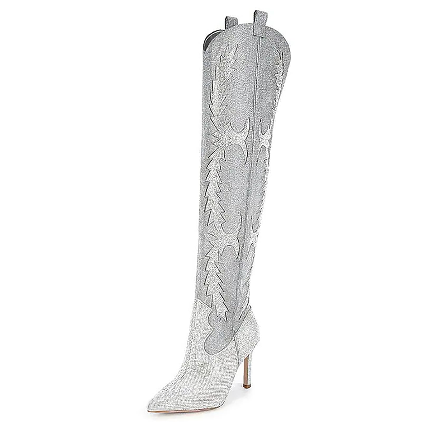 olomisa Sparkly Boots for Women, Rhinestone Over Knee Boots Embroidery  Pointed Toe Pull On Stiletto Heeled Thigh High Sparkly Boots Tall Long Boots