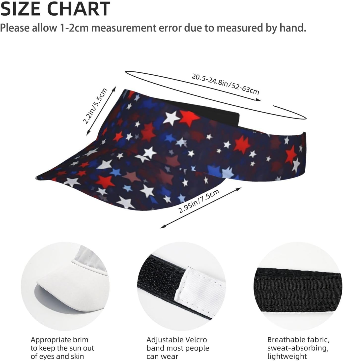 Red Blue Stars Print Sun Visor Hats for Women Men Adjustable Sports Golf Running Sun Caps
