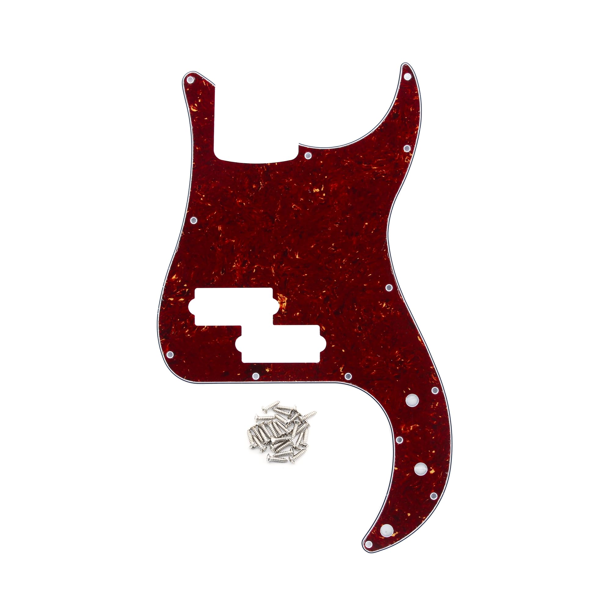FLEOR 13-Hole Modern Style Standard Precision Bass Pickguard without Truss Rod Notch for 4 String PB Bass Model, Red Tortoise