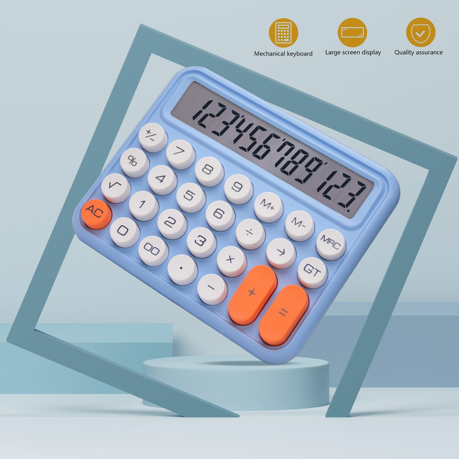 Calcolatrice Meccanica Colorata - Display LCD 12 Cifre Con Tasti Grandi (Blu) - Foto 7