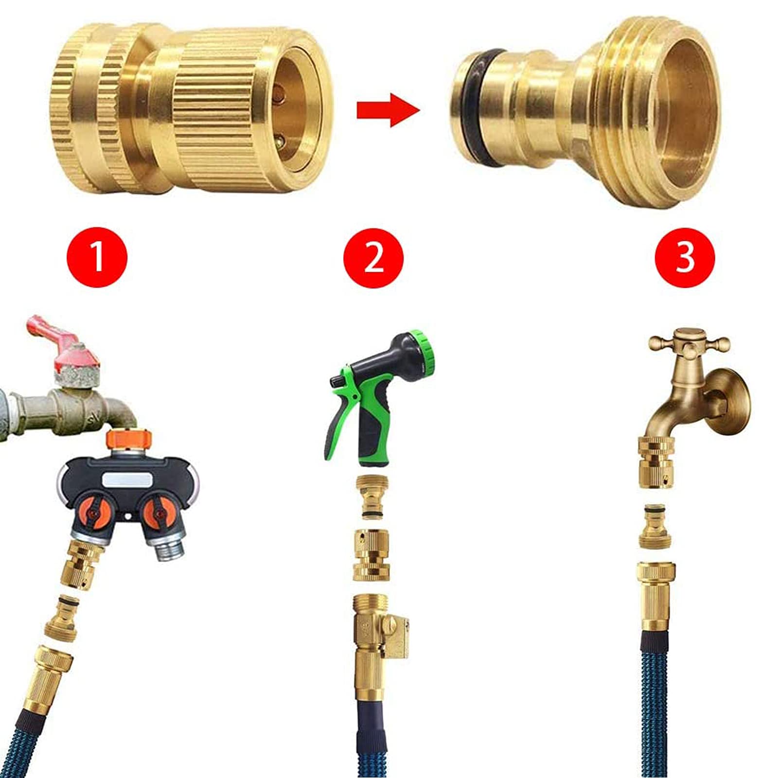 Connettore rapido per arresto dell'acqua in ottone Pistola ad acqua per autolavaggio G1/2 G3/4 K connettore in rame per tubo di irrigazione da giardino
