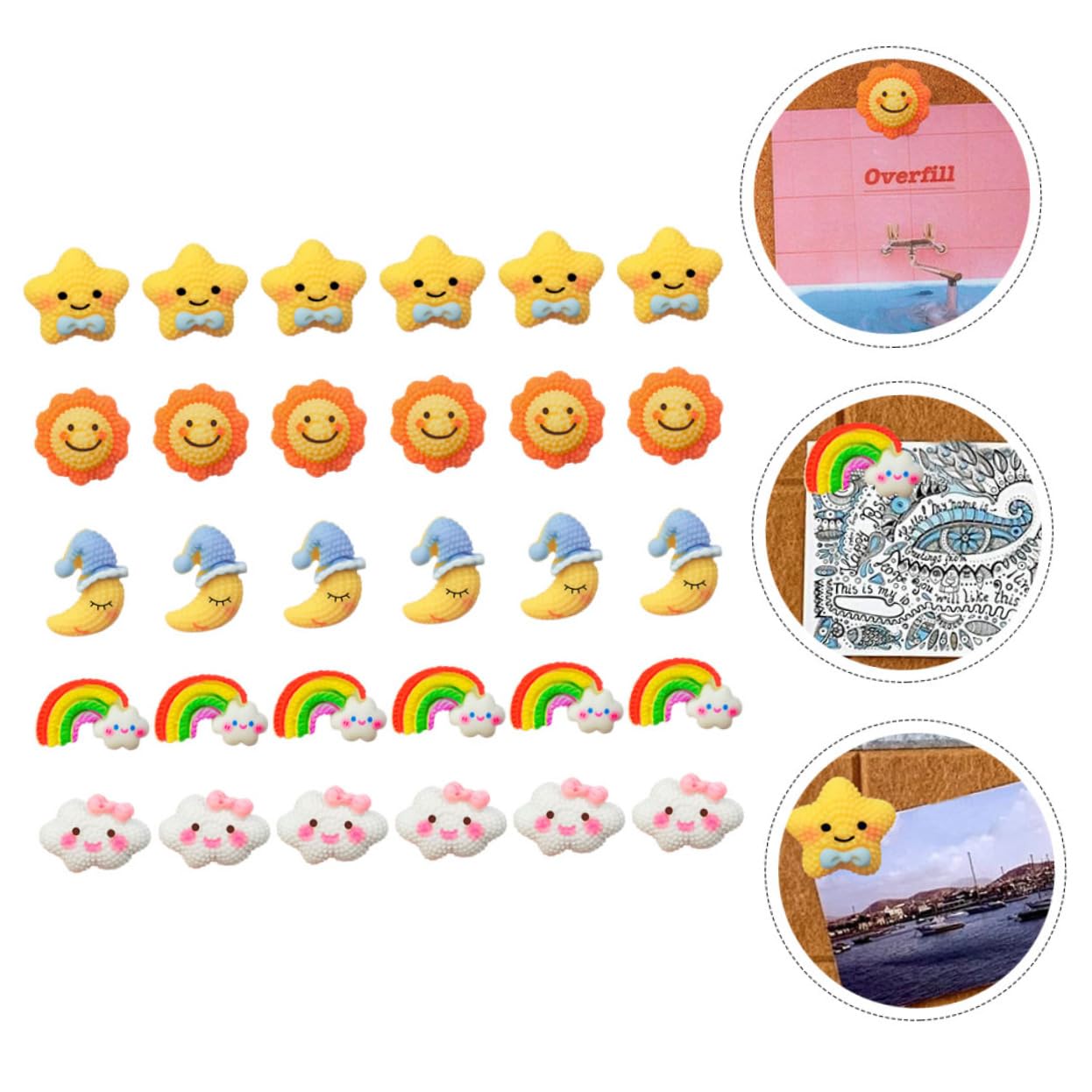 STOBOK 90stücke Wanddekorations-pinnnadeln Aus Resin Mond Sonne Sterne Regenbogen Und Wolken Lustige Push Für Korktafeln Büros Klassenzimmer Und Zuhause