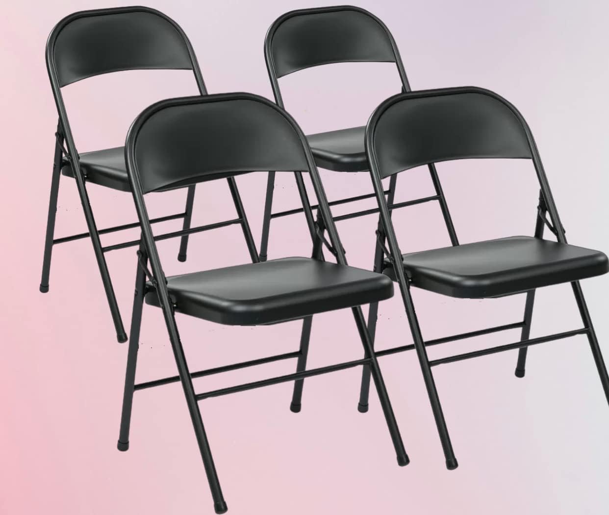 Folding Chairs 4 Pack Sturdy Steel Construction 18 Gauge Black Folding Chairs Double