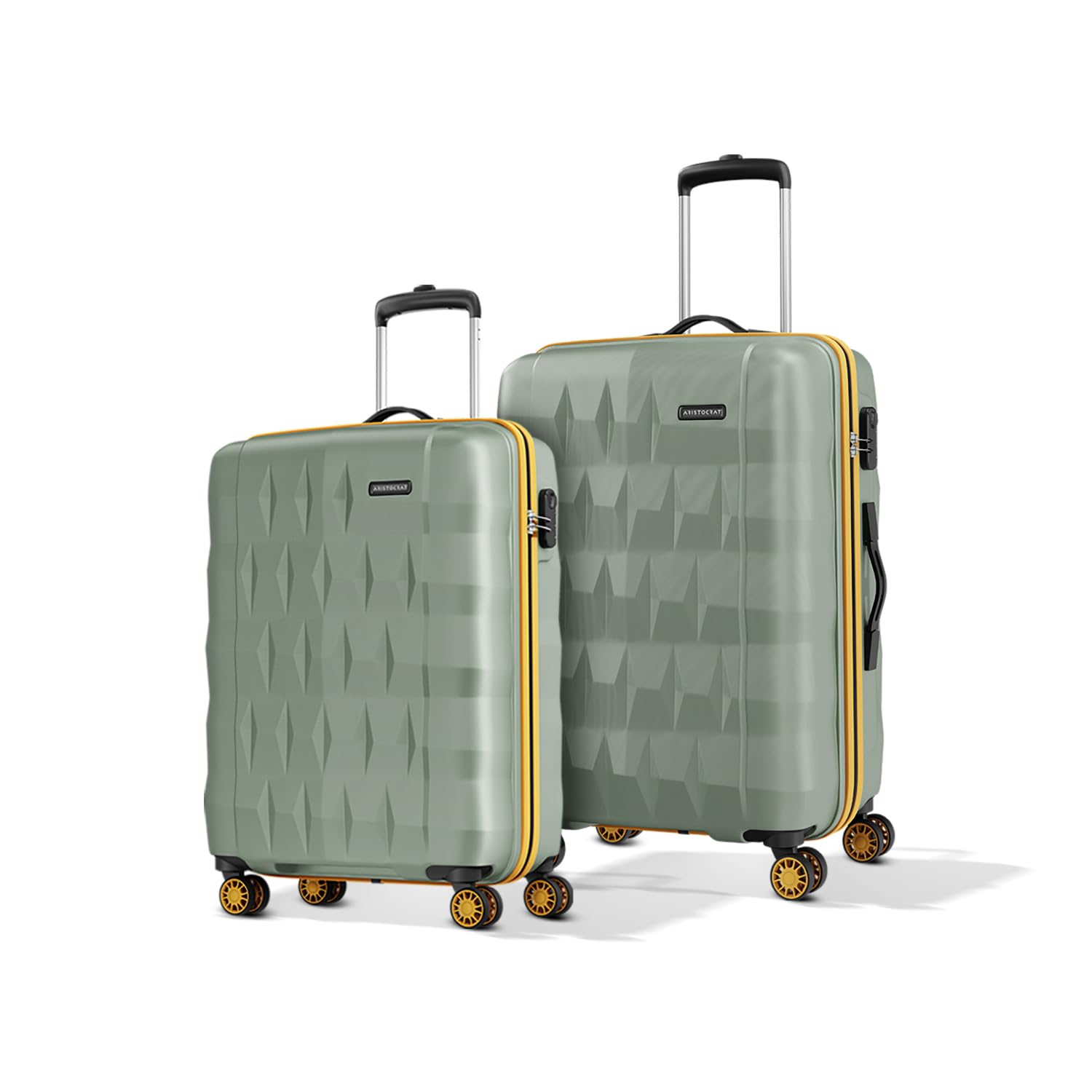 Aristocrat Comet Set of 2 (Cabin+Medium) Hard Case Trolley Bags, Green | 8-Wheels, Durable Case, Spacious, Combination Lock, Sturdy Zipper, Lightweight Travel Luggage, 3-Year Global Warranty discount deal