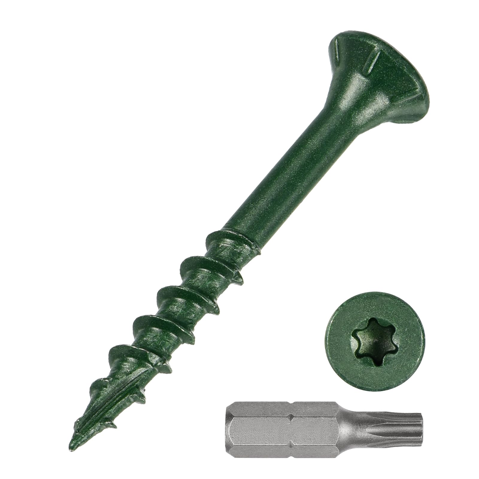 METALLIXITY Deck Screws (#8x1-1/2") 100Pcs, Carbon Steel Wood Screw Decking Screws Epoxy Coated with T25 Torx Drive Head