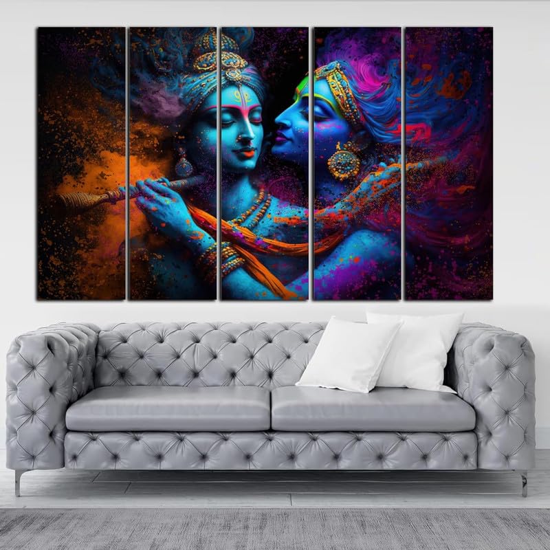 Image of Kyara Arts Radha Krishna Wall Painting for Living Room Big Size with Wooden Frame | Premium Vinyl Print with Textured Finish | Radha Krishna Photo Frame for Home Decoration | Ideal Gift Option (36 x 60 In)