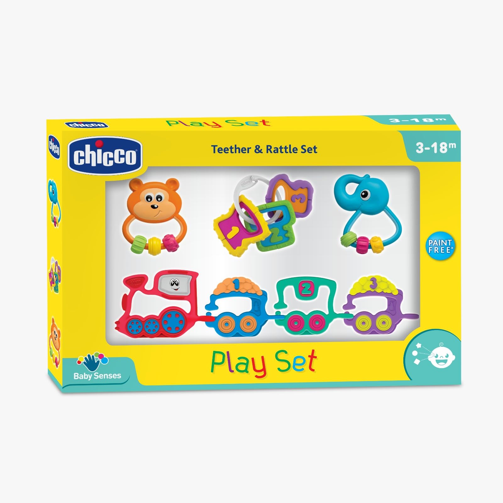 Chicco FirstPlay Set|4-Piece Interactive Rattle Toy Set for 3 to 18 months | Lightweight & Easy-to-Grasp Baby Rattles | Stimulates Sensory & Manual Coordination | |Infant Toys|Paint-free