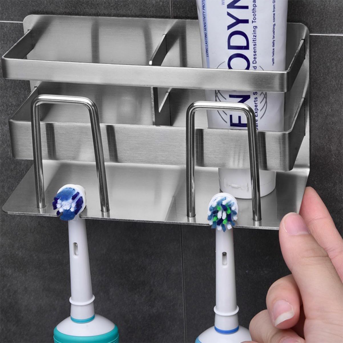 Zwei Zahnbürsten Zahnbürstenhalter Silber aus Edelstahl 304