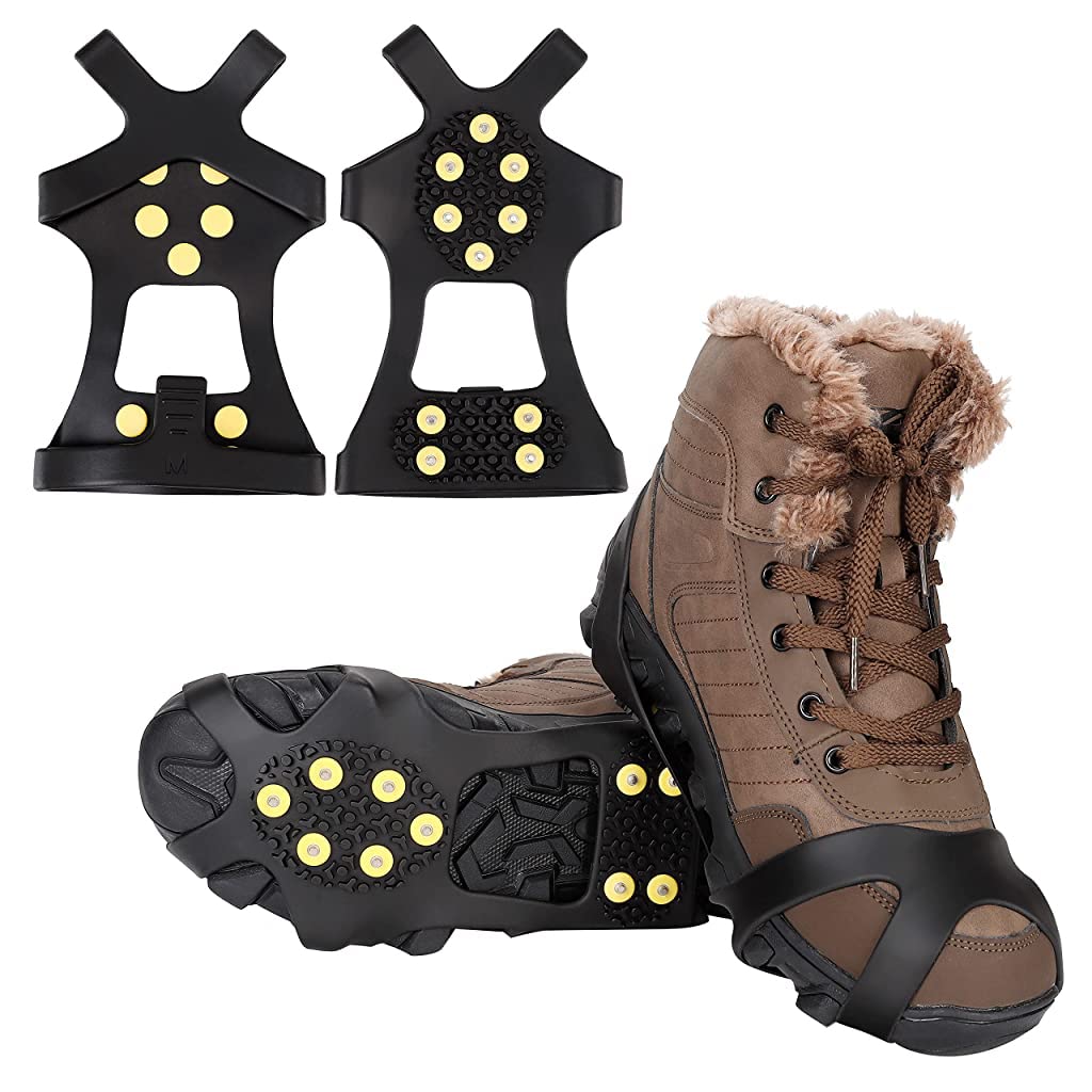 GUSTAVE® Ice Snow Grips Traction Cleats Shoe Ice Anti Slip Ice Cleats for Shoes and Boots Ice Spikes Crampons for Snow, M