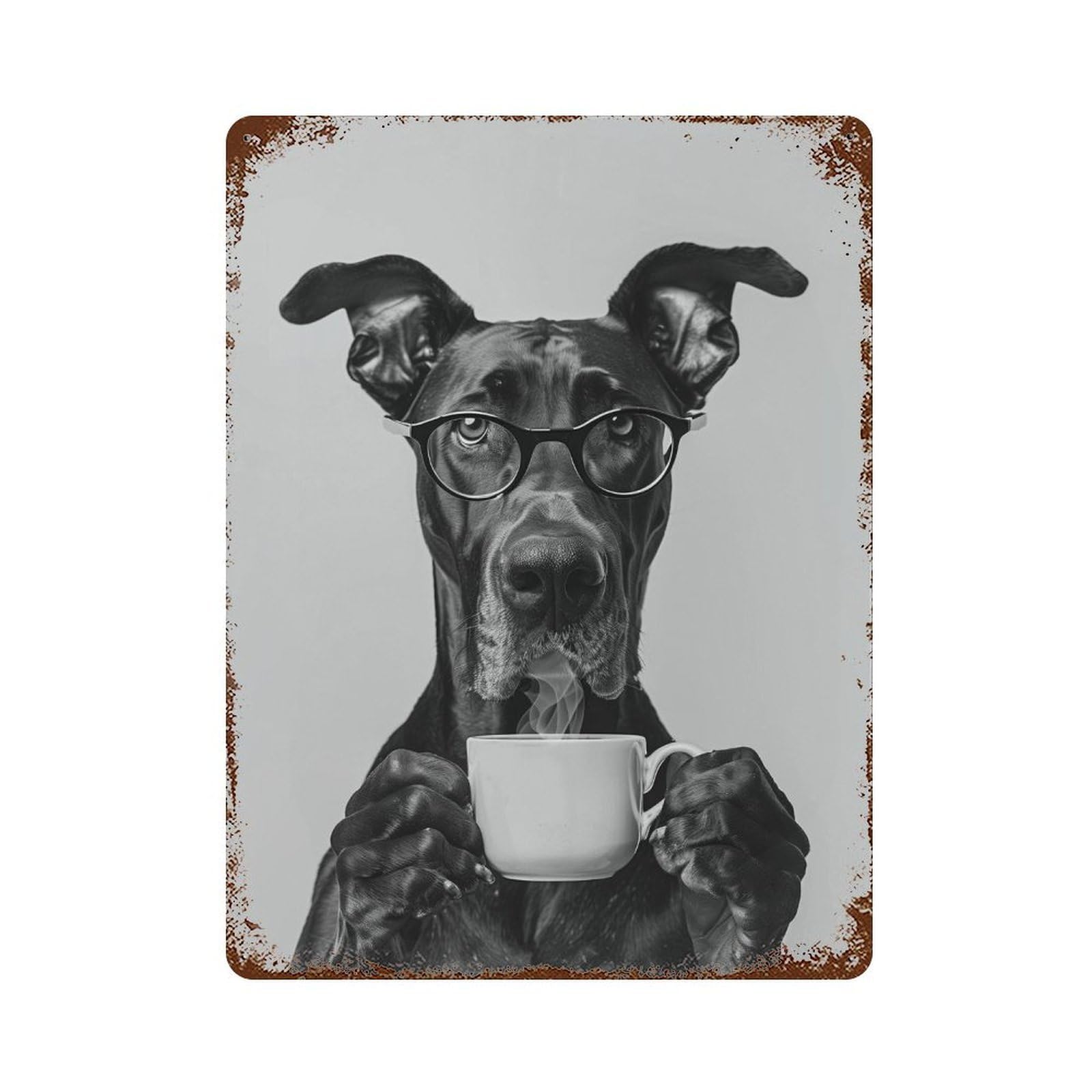xiaoxiaoshen Great Dane And Coffee Wall Art Wall Decor Art Metal Tin Poster Modern Home Decor Art Home Bar Shop Decorations Vintage Sign 40x30cm