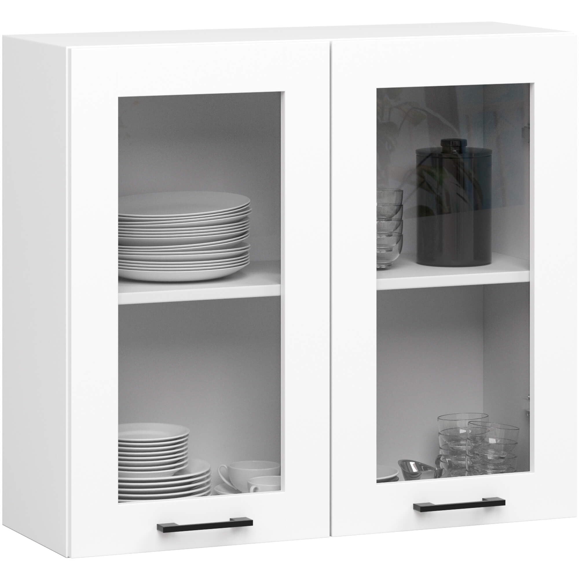 AKORD | Armoire de Cuisine Suspendue - Vitrine de Cuisine 80cm, H720 | Meuble avec 2 Portes et 2 Étagères | Armoire de Rangement | Blanc
