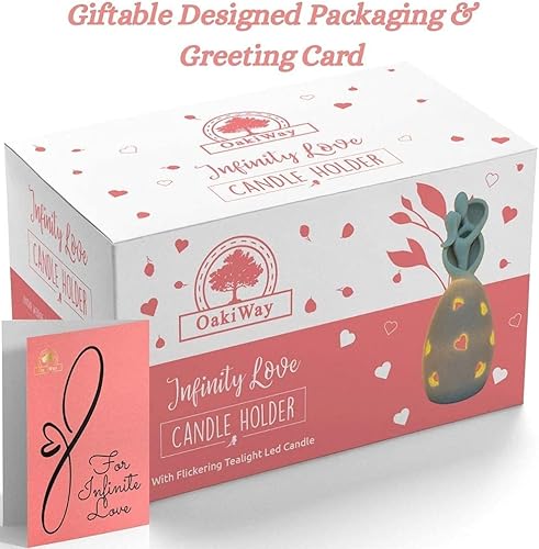 Miniatura 7 de OakiWay Bundle - Brújula de reloj solar de latón con felicitación especial grabada + estatua de portavelas Infinity Love con vela LED parpadeante,