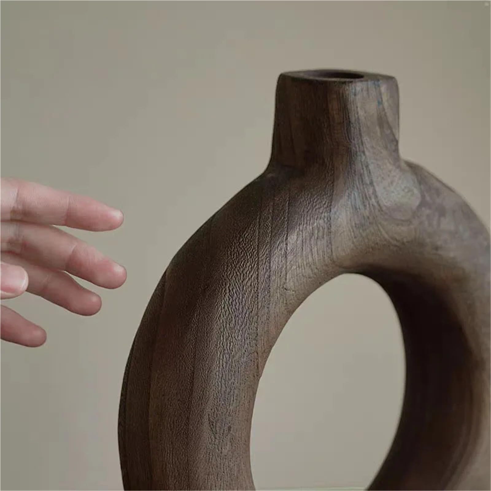 Jarrón De Madera Jarrón nórdico Antiguo Circular de Madera Maciza