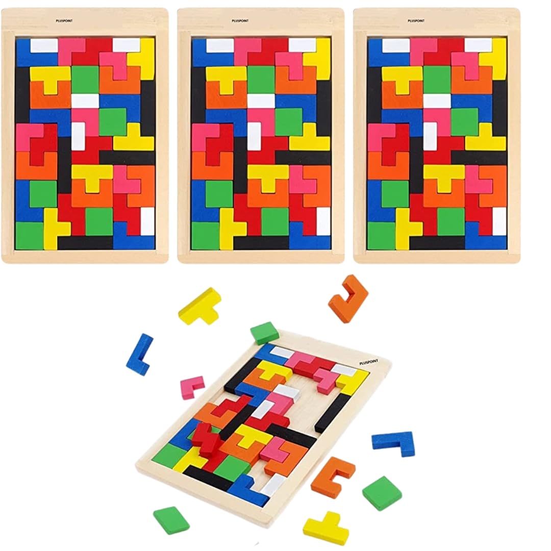 PLUSPOINT Brain Teasers Wooden Puzzles Pack of 4 Brain Toy Russian Tangram Colorful Jigsaw Game Wood Puzzles Montessori Intelligence STEM Educational Gift for Baby Toddlers Kids Age 3+ Years