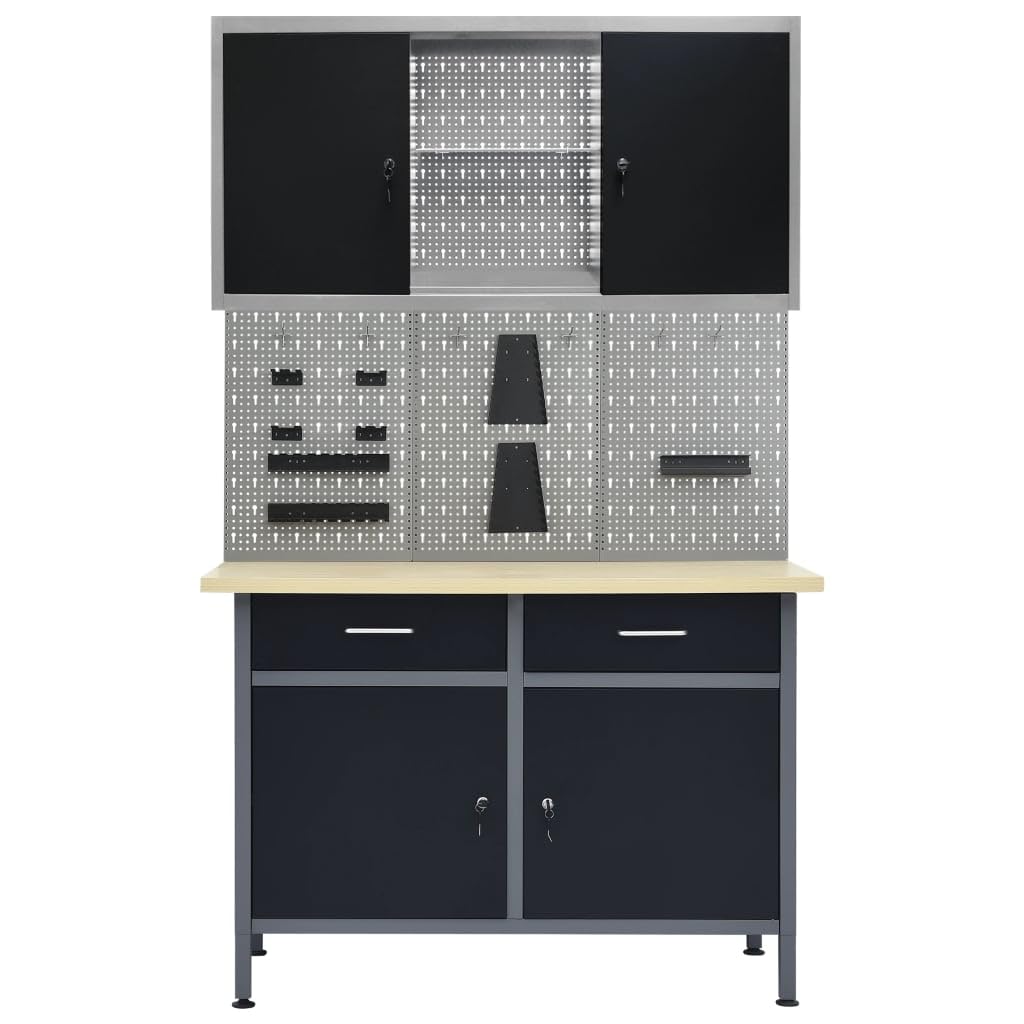 INLIFE Banco de trabajo con 3 paneles de pared y 1 armario artículos de ferretería, accesorios ferretería (64,28 kg)