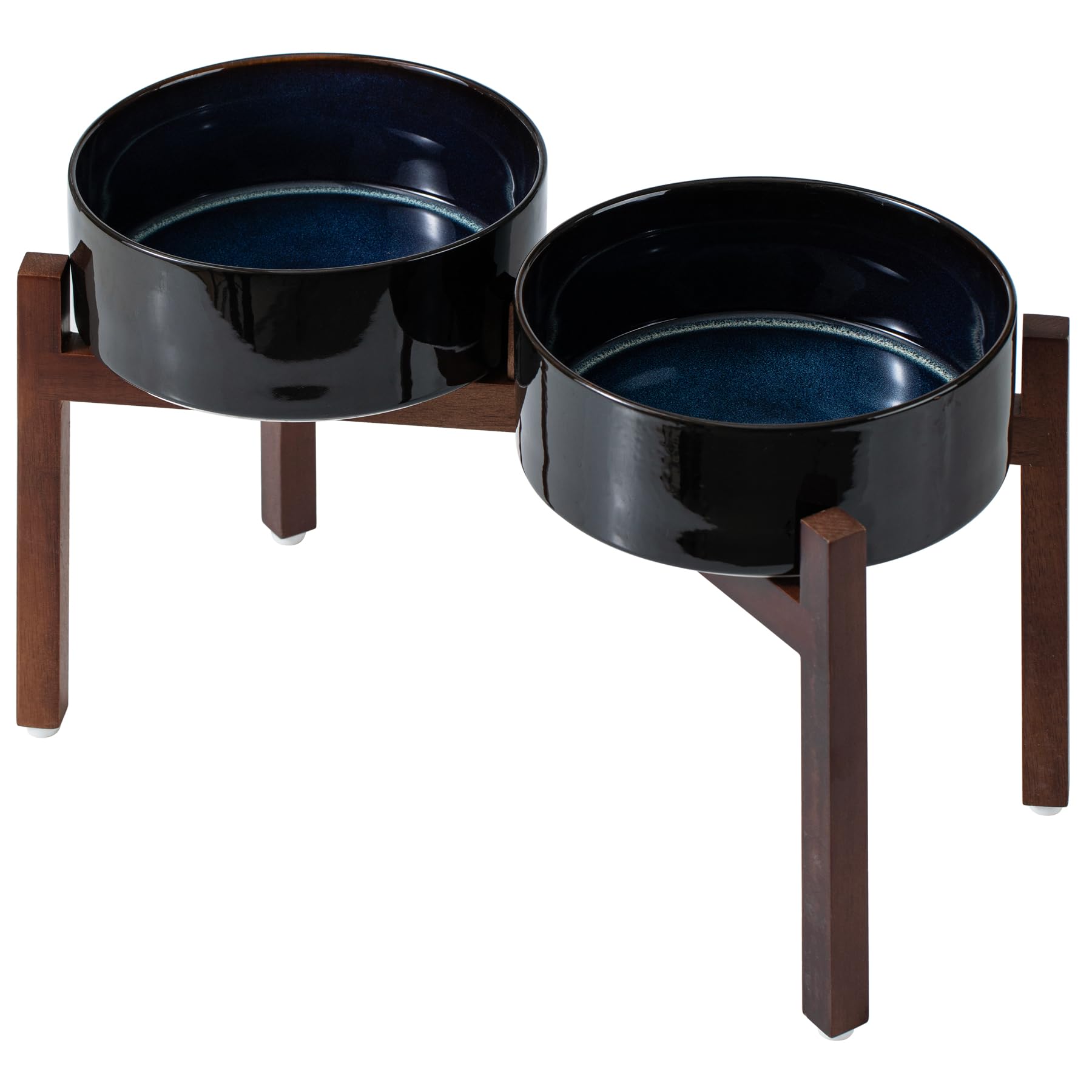 Havniva Ceramic 8.2inch Raised Double Dog Bowls Set with Acacia Wood Stand, Food & Water Bowls for Large Breed Dogs, Weighted Pet Dishes(60oz, Starry Sky)