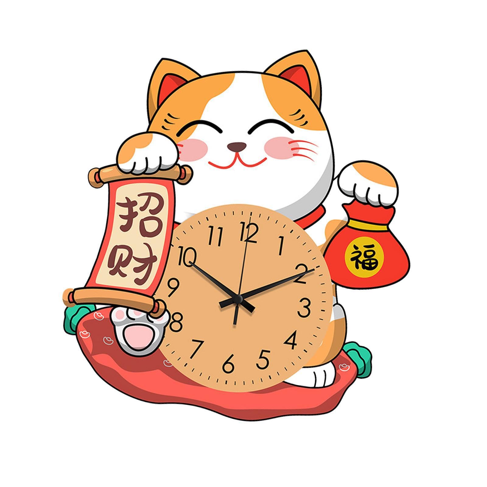 QIXCXAZ Lightweight Quiet Cat Clock Ensures Comfortable Living Environment Children Bedrooms Or Adult Spaces As Decorative Accent Lucky Cat Living Room, S