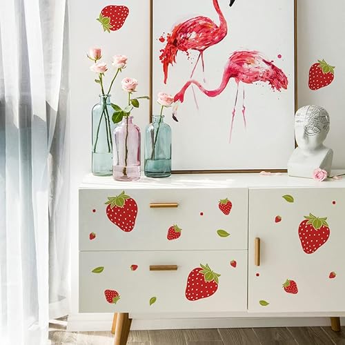 Miniatura 5 de Calcomanías de pared de fresa para dormitorio de niños y niñas, calcomanías de pared de frutas dulces, despegar y pegar, cocina, comedor, extraíble,