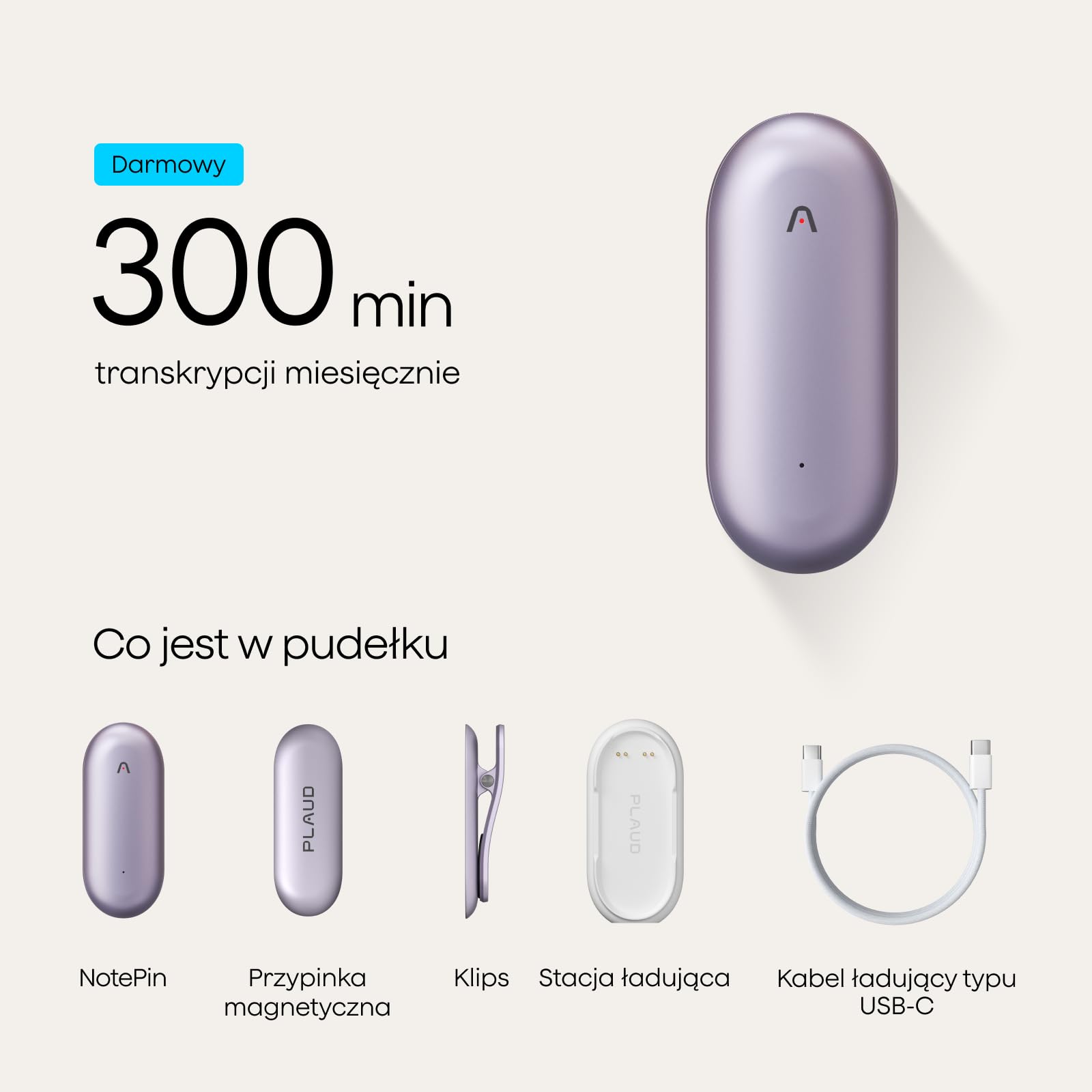 Plaud NotePin Dyktafon AI Wearable Transkrypcja i Podsumowania | Dyktafon AI, 2 Akcesoria, dla Profesjonalistów, Spotkania, Wywiady, Wykłady, Teams, 112 Języków, Find My