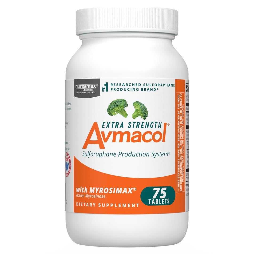 - Nutramax Laboratories Avmacol Extra Strength #1 Researched Sulforaphane-Producing Brand for Detoxification with Glucoraphanin and Active Myrosinase, Immune Health, Adults & Children, 75 Tablets