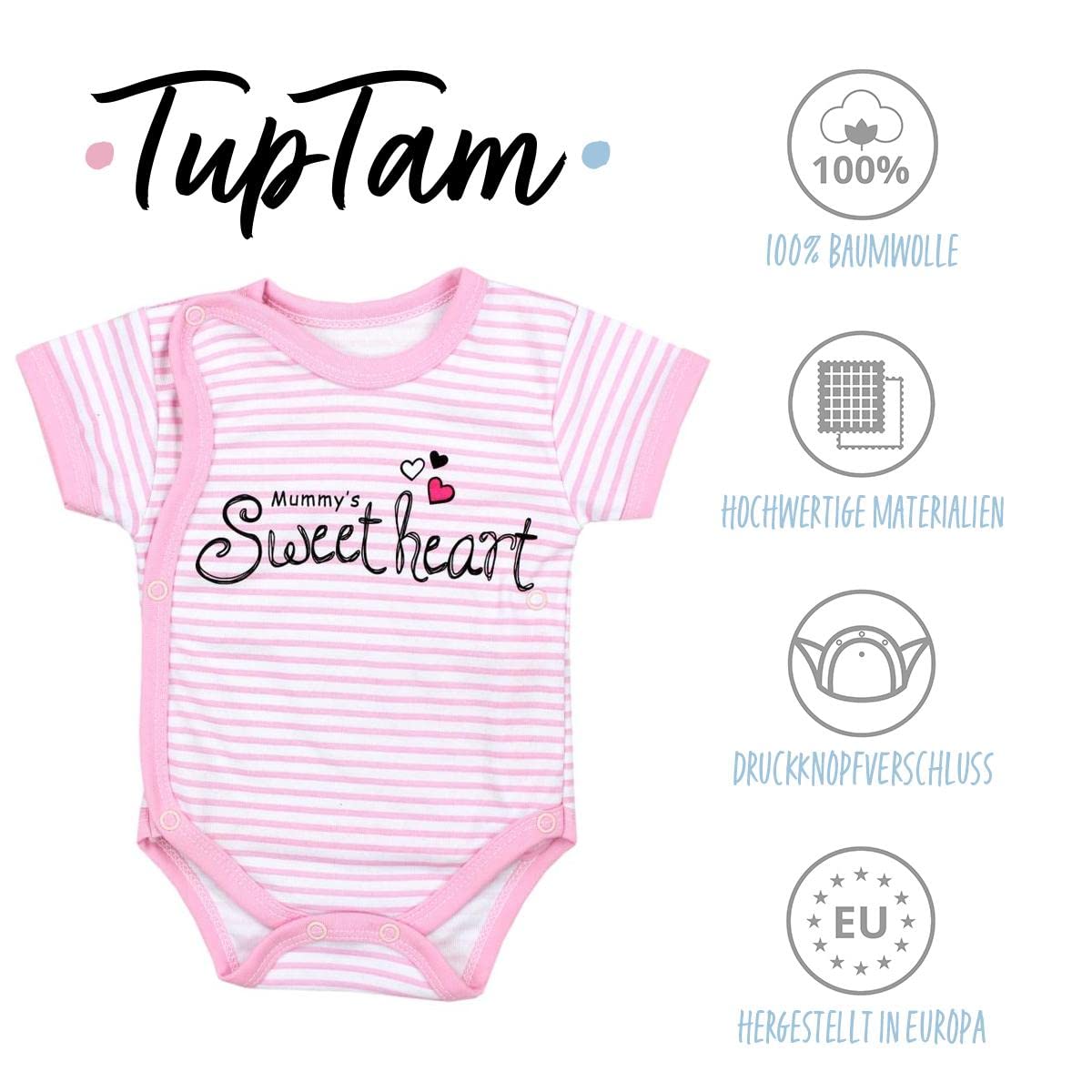 TupTam Baby Body Mädchen 5er Set Kurzarm Wickelbody aus Baumwolle mit Print