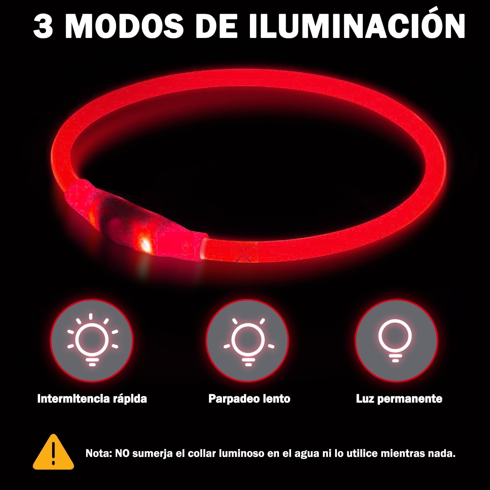 Nepfaivy Collare Luminoso per Cani - Collare per Cani a LED Ricaricabile per Portare a Spasso di Notte, Collare per Cani Impermeabile e Regolabile con 3 Modalità di Lampeggio, Rosso