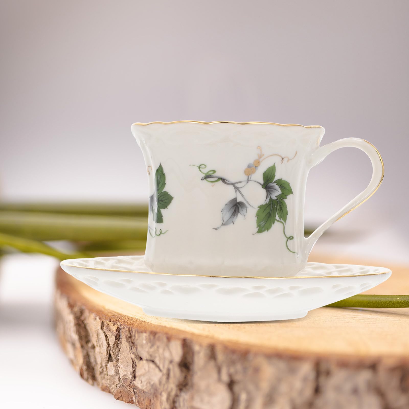 Zerodeko Taza de Té Plato de Cerámica, Juego Blanco Estilo Retro Elegante