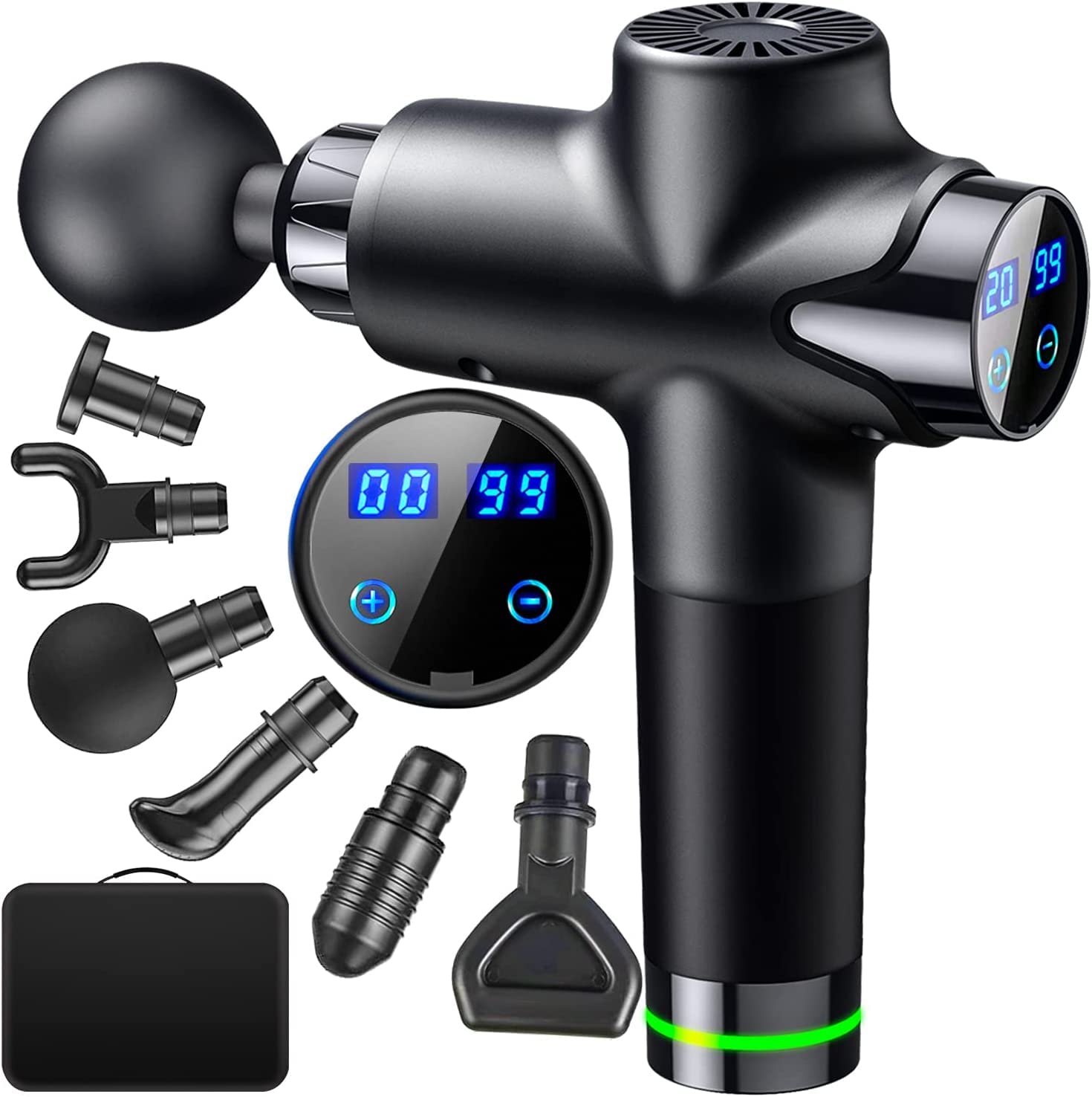 Muscle Massage Gun Deep Tissue for Athletes, Percussion Electric Massagers for Neck Back, Shoulder Body Pain Relief, 30 Speeds Quiet Handheld Massager, LCD Touch Screen with 6 Heads (Black) 2