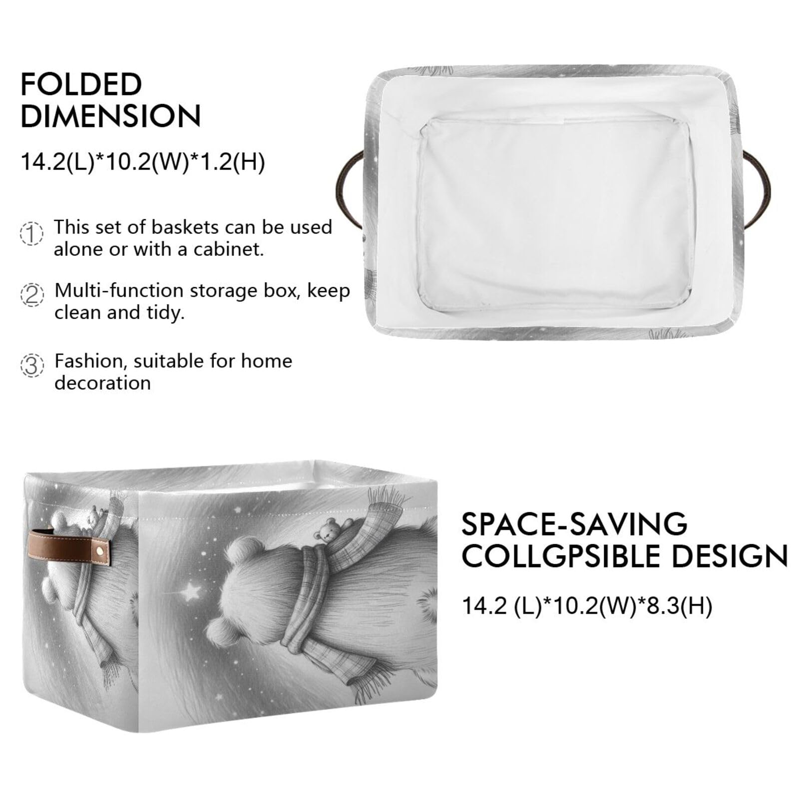 PaChyLuu Bear Storage Basket Bin Canvas Fabric Organizer Toys Basket with Handles for Home Office Nursery, Clothes, Gifts, 2 Pcs