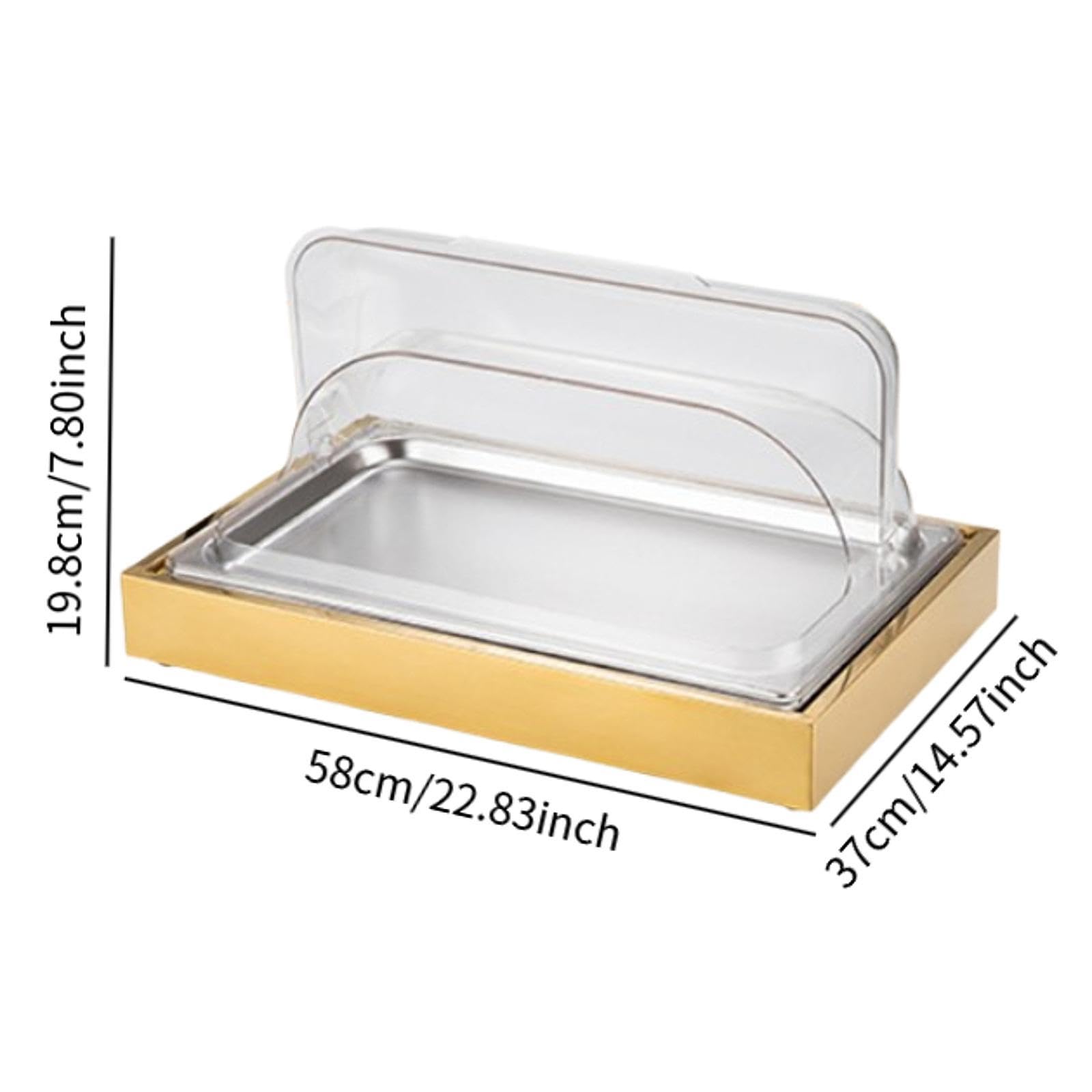 Qianly Bandeja Expositora para Servir Alimentos Fríos, Fácil de Limpiar, para Buffet de, con Tapa Enrollable Transparente, Ideal para Reuniones en H, Oro
