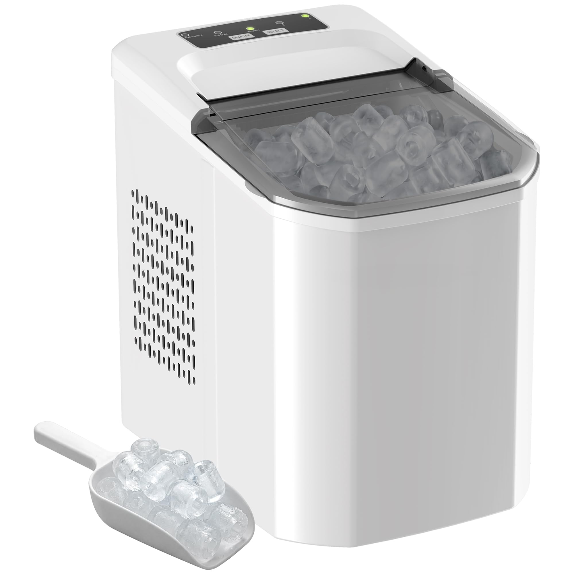 HOMCOM Máquina de Hielo, Máquina de Cubitos de Hielo Autolimpiable, 12 kg/24H, 9 Cubitos Listos en 7 Minutos, 2 Tamaños de Hielo, 1,5L Depósito, para Hogar, Cocina, Oficina, Bar, Blanco