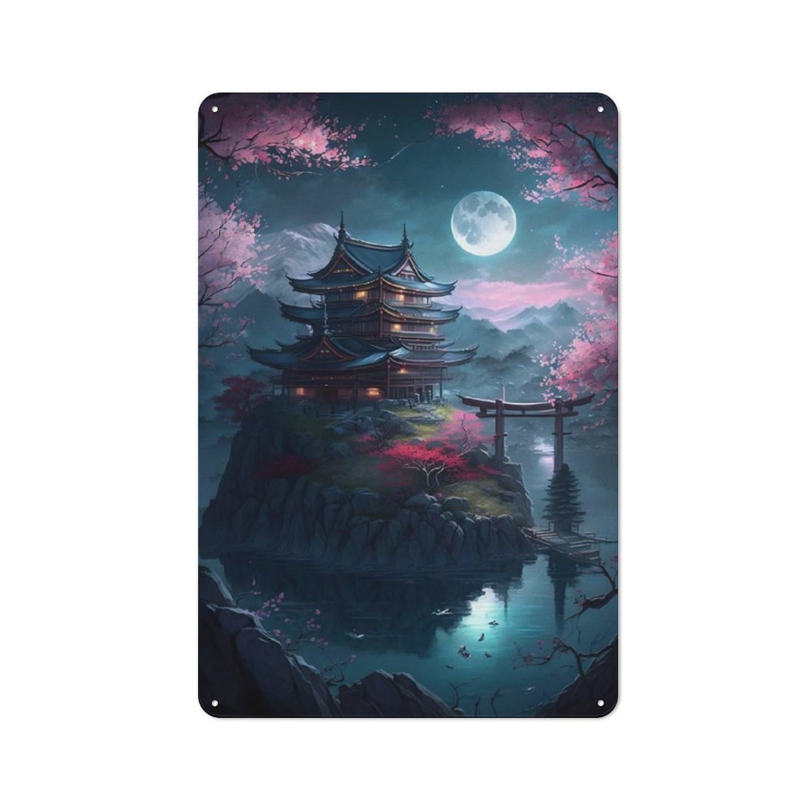 Junmoney Fantasy Village Japanese Rustic Metal Sign 30X20cm Featuring For Living Room Wall, For Vintage Wall Decor Fans, For Metal Sign Collectors