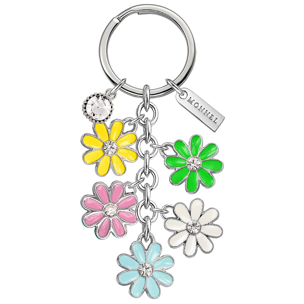 MONNEL Daisy Sunflower Natural Flowers Keychains Clip Hook Key Ring Purse Charms Pendants Accessories with Velvet Bag Z511
