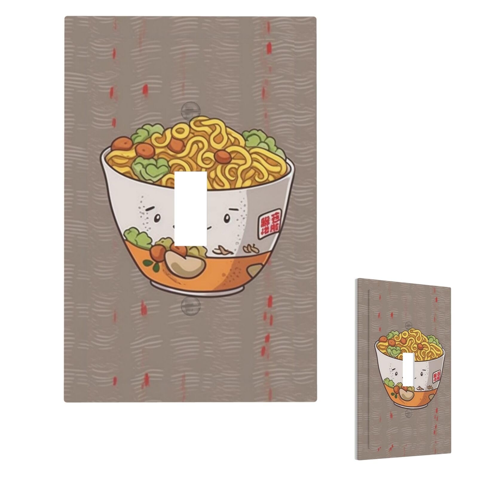 Fekiloot Single Toggle Egg Cup Noodle Ramen Wall Plate Cover Modern Decorative 1 Gang Light Switch Cover Unbreakable Receptacle Outlet Covers For Living Room Bedroom Home Decor