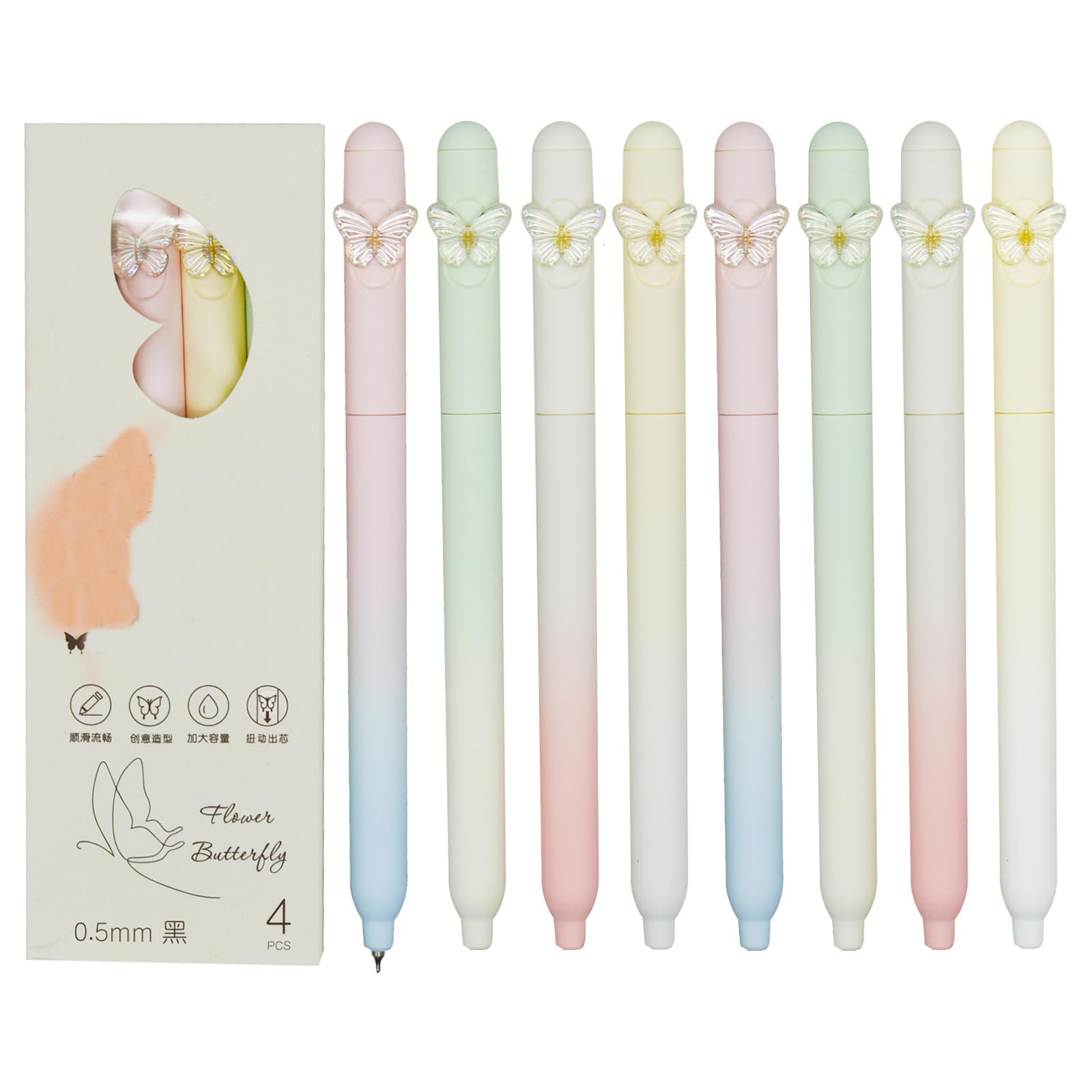 Maydahui 8 Pcs Novelty Butterfly Pens Twistable Elegant Classic Butterfly Gel Pen Black Ink For Women Office Supplies
