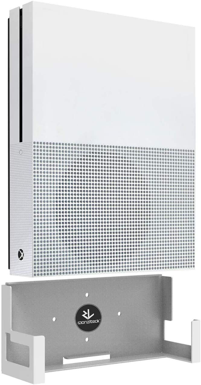 Monzlteck Wall Mount For Xbox One S ,Near Or Behind TV, Easy to Install, Stable Metal Holder(White)