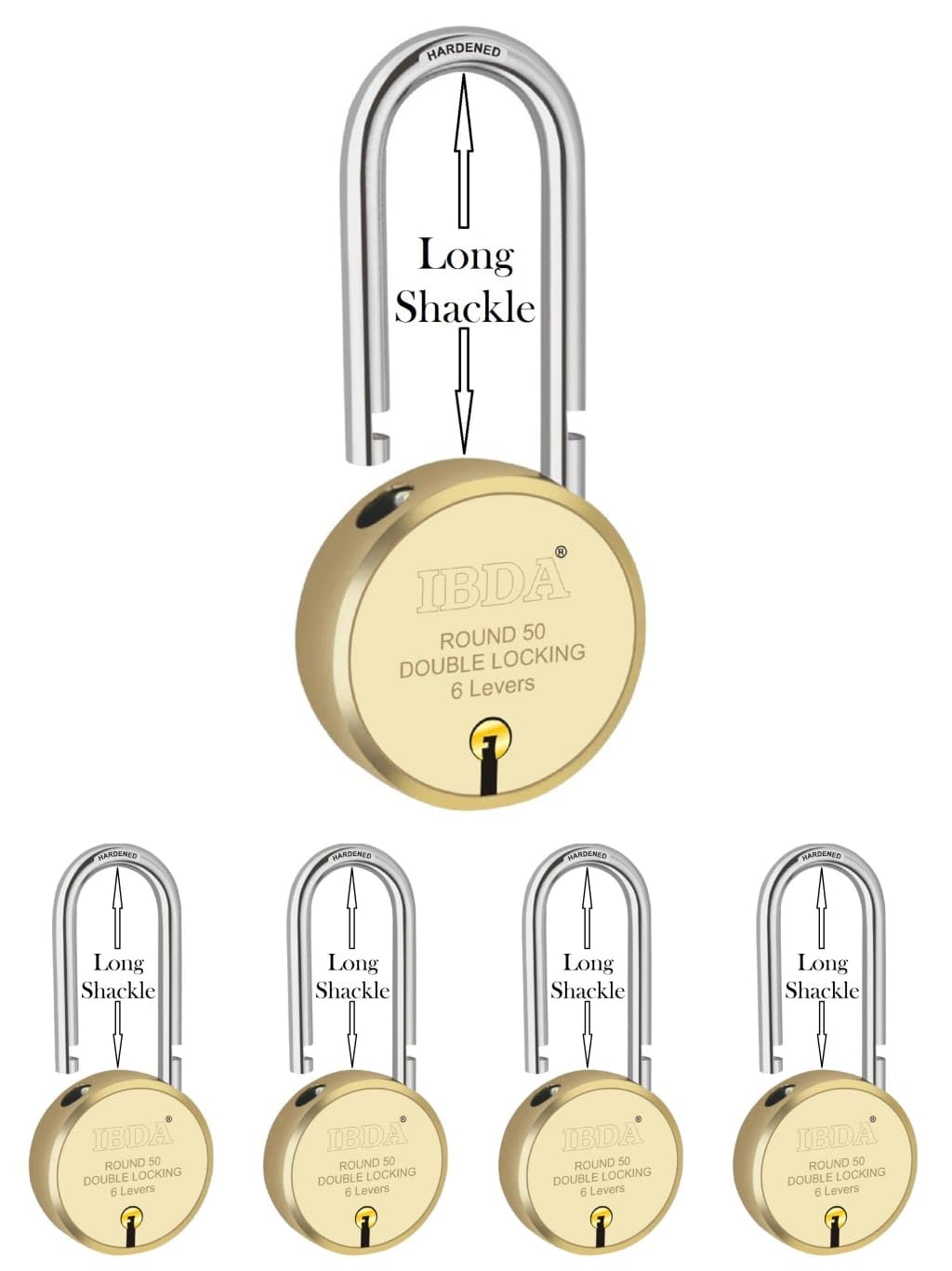 long shackle small keyed lock|lock and key|Double Locking|6 Levers' Technology|Rivetless Steel Body Padlock|Lock for indoor use,home,gate,door,kadi,channel,chain,shop,school,meter box (Pack of 1) — Amazon image 5