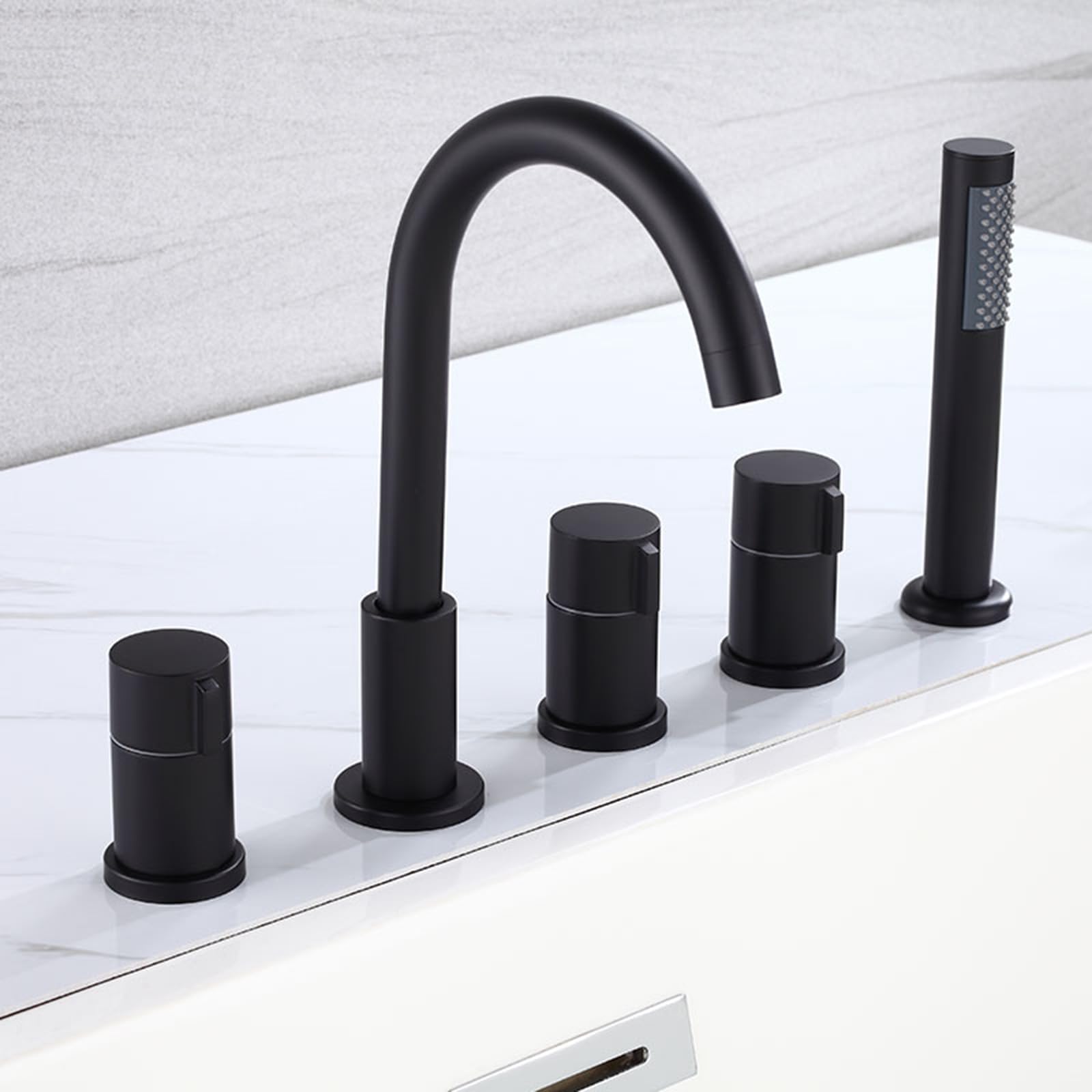 ZQFHSX Brass Bath Taps Mixer Shower 5 Hole Swivel Hot and Cold Water Tap