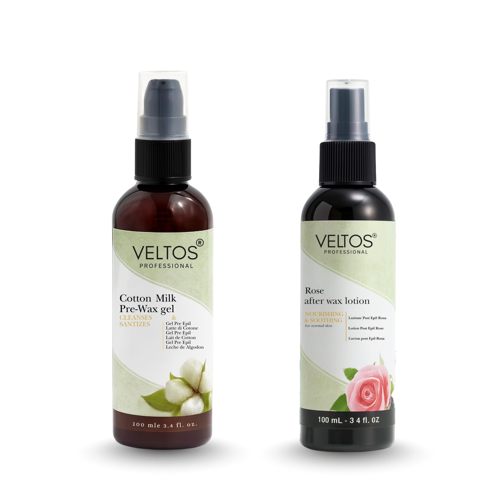 Veltos Professional Cotton Milk Pre-wax Gel 100ml and Rose After Wax Lotion 100ml for All Skin Type-image-11