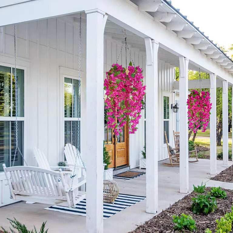 Miniatura 4 de Paquete de 2 flores colgantes de buganvillas artificiales, flores de seda sintética, flores completas, enredaderas florales para interiores y