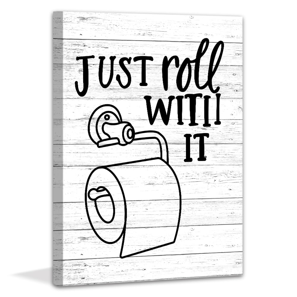 Framed Funny Bathroom Decor & Bathroom Canvas Prints,Black and White Bathroom Wall Art Posters,Farmhouse Bathroom Wall Decor Prints 12 * 16inch