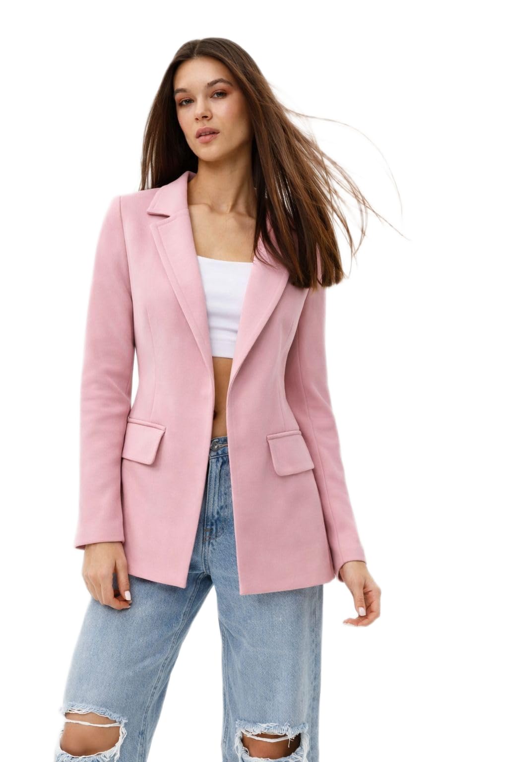 Semi Formal Women's Blazer in Pink, Banana Crepe, Regular Fit, Smart Casual to Style-image-47