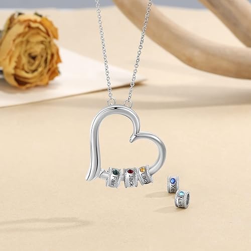 Miniatura 6 de Collar personalizado con corazón para madre con 1-5 nombres, collar de piedra natal personalizado para mamá, regalos de joyería personalizados para