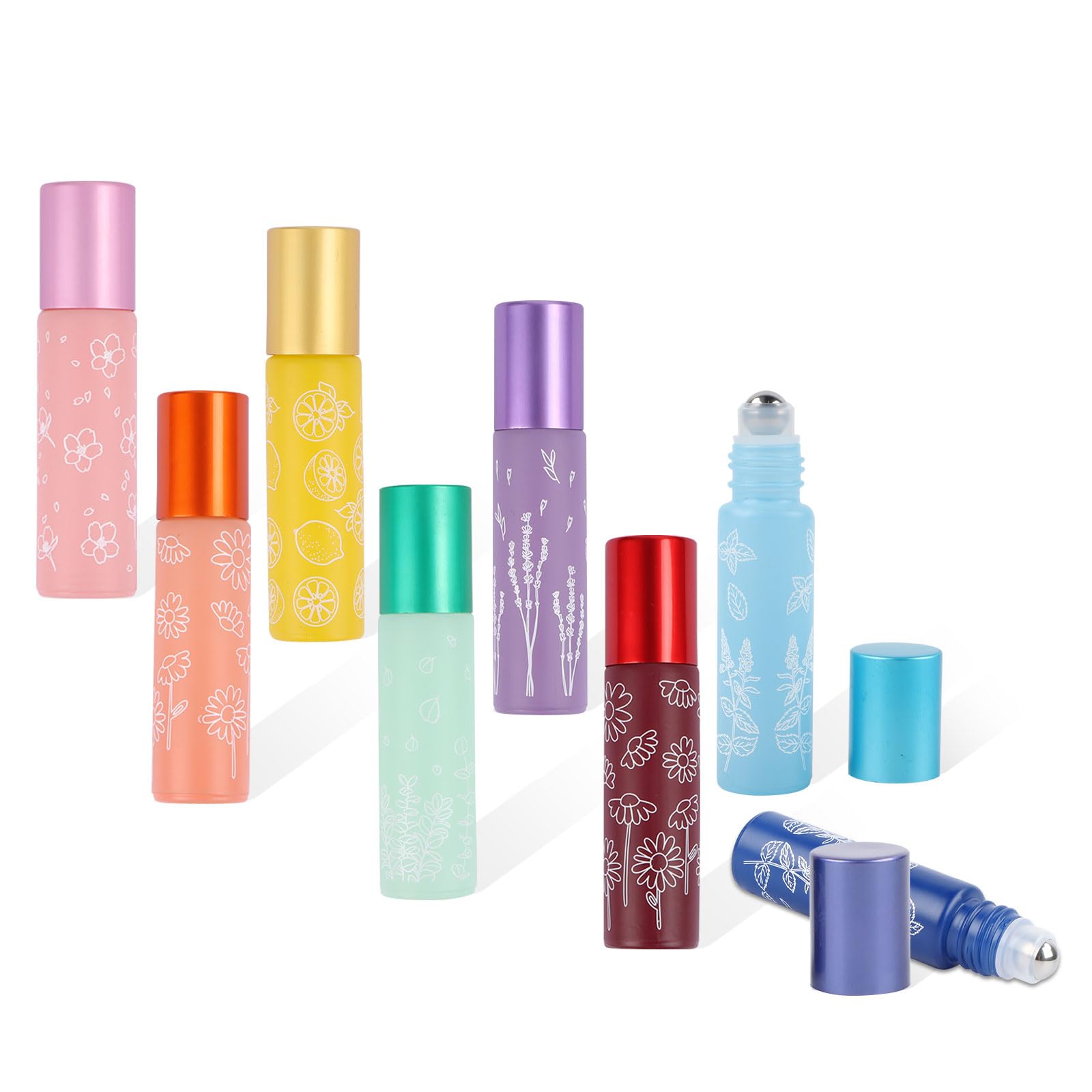 Roll on Botellas de cristal para aceite esencial, aceites esenciales, rollo en botella vacía, 10 ml botellas rollon para aceites esenciales, perfumes, cosméticos, aceite aromático
