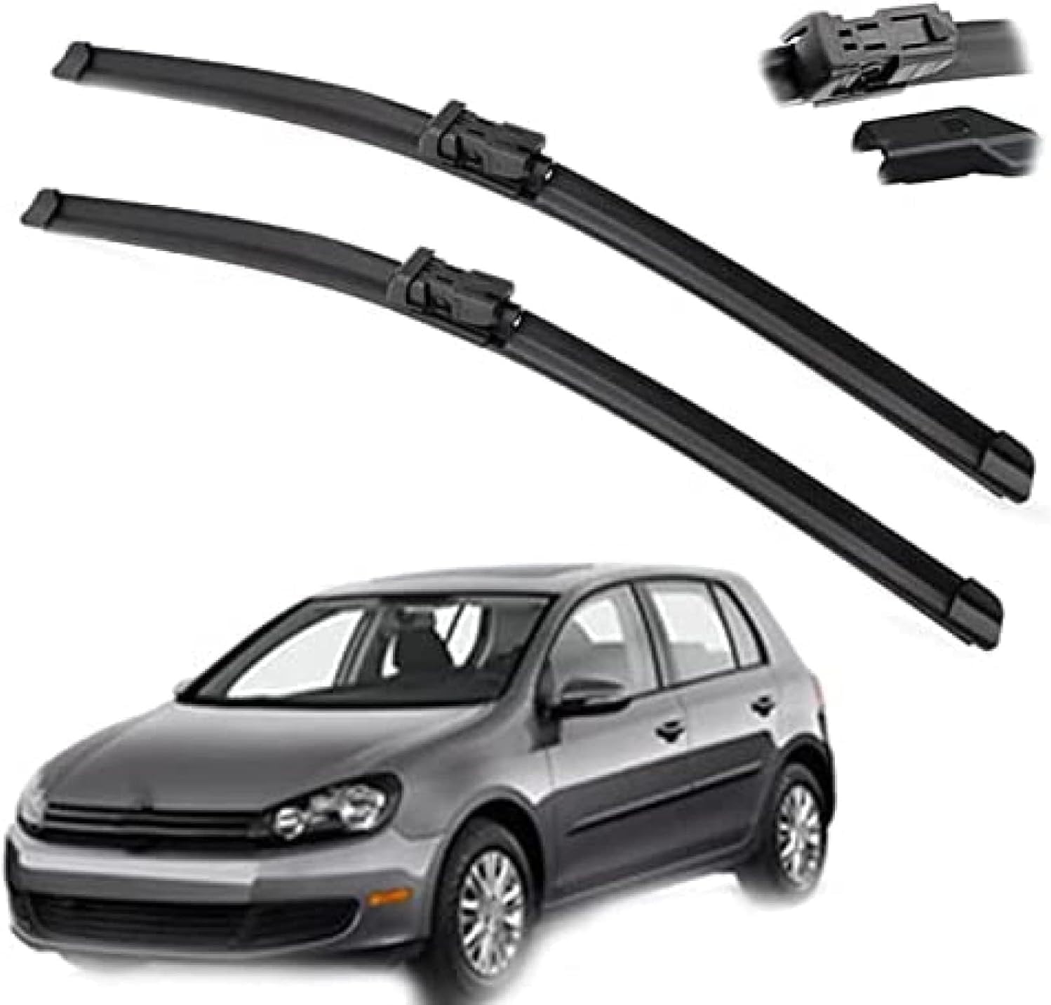 RESKIU Car Front Windshield Wiper Blade Set Replacement for VW Golf VI MK6 2009 2010 2011 2012, All Season Windscreen Wipers Quiet Easy Installation